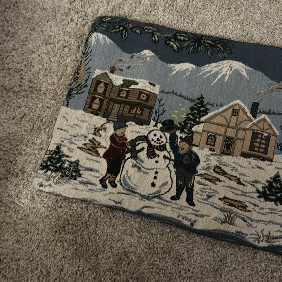 Vintage Tapestry Christmas Village Carolers 72" Table Runner EUC - Picture 3 of 5